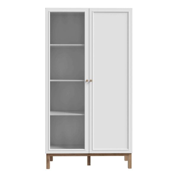 Wyld Haus Maribel Light Grey and Natural Oak Effect Display Cabinet 2 Doors