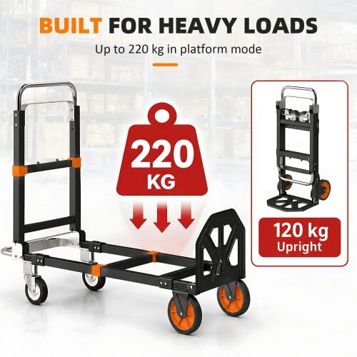 HOMCOM 2-in-1 Folding Sack Truck & Platform Trolley, Heavy Duty 220kg/120kg