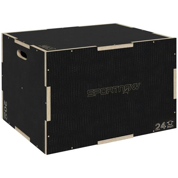 Black wooden multi-faceted jump box with textured sides and SPORTNOW logo on front