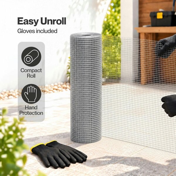 Lambu Rodent Mesh Galvanised Steel Wire Grid 12mx40cm Roll for Garden Silver