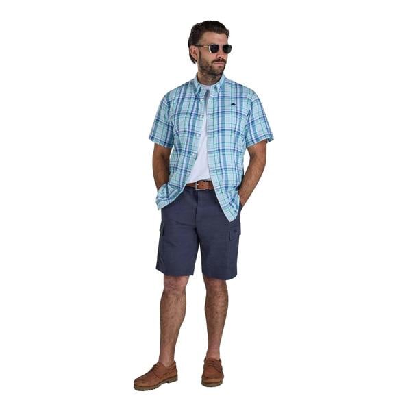 Raging Bull Mens Pacific Checked Linen-Look Short-Sleeved Shirt - Sky Blue - 