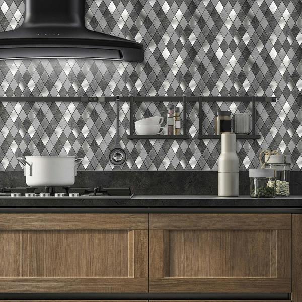 ENER-J Silver Slate Diamond Pattern Peel & Stick Aluminum Tile, Size: 295 x 29 5 x 4.5 mm (Pack of 4)