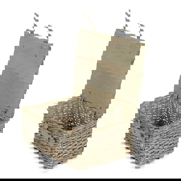 36cm Antique Wash Empty Picnic Basket with Pinewood Lid