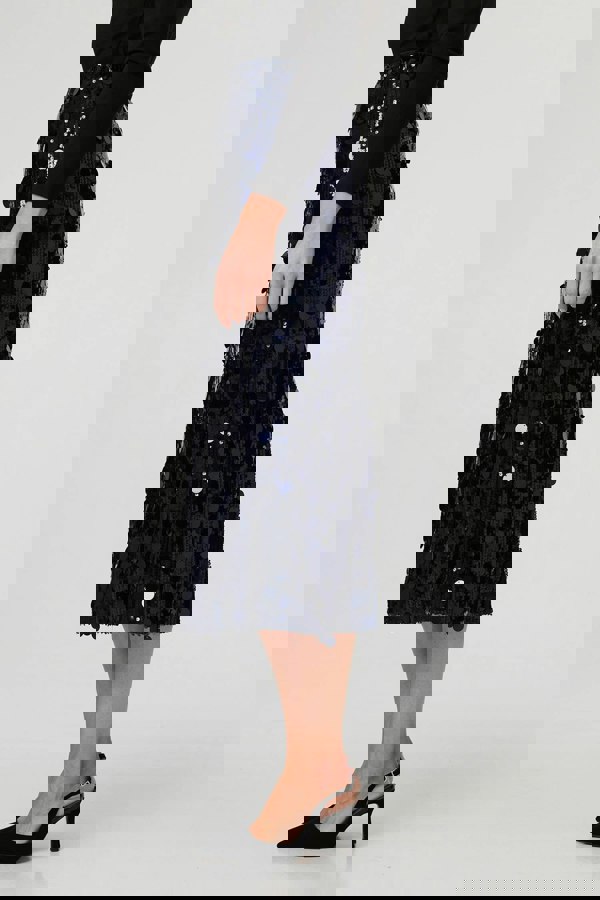 Navy | Sequin Embellished Straight Midi Skirt
