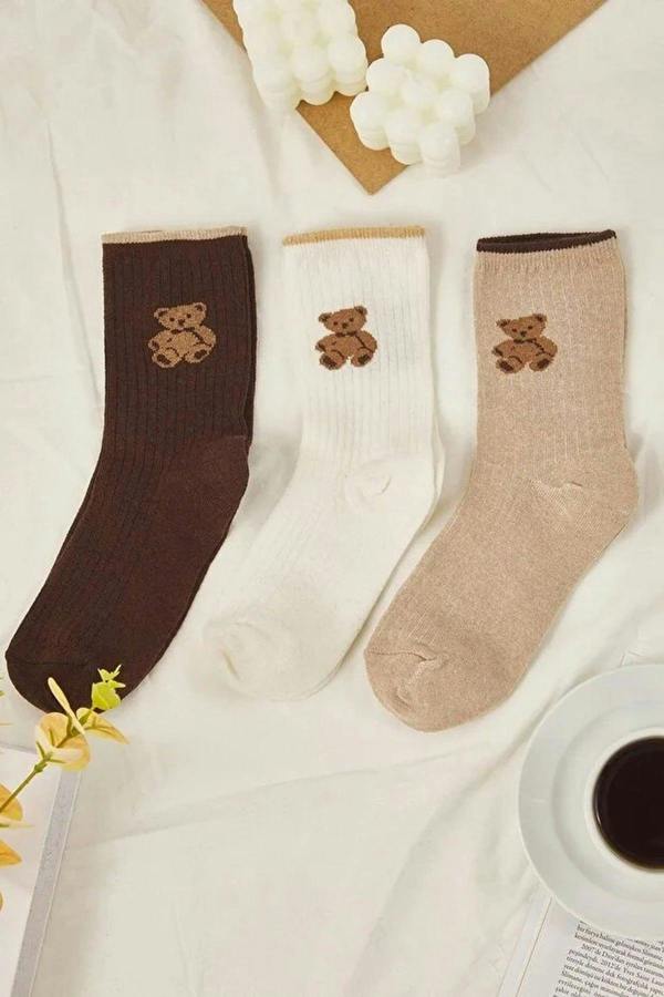WOVCOR 3-Pack Teddy Bear Jacquard Knit Socks