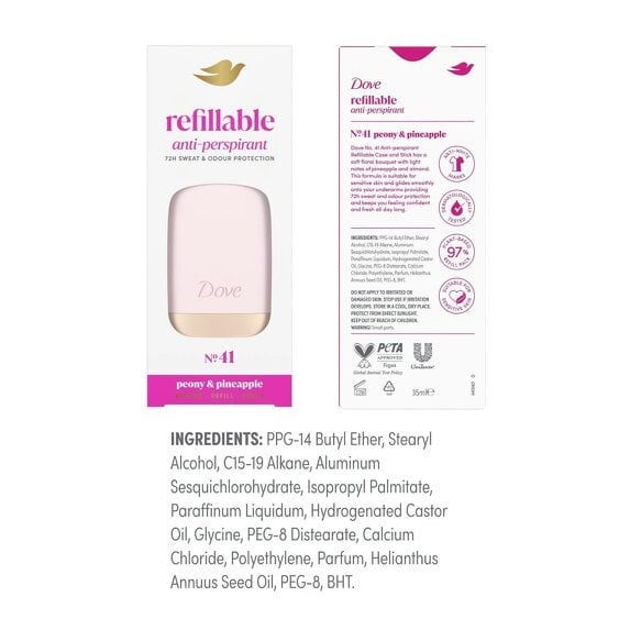 Dove Refillable Deodorant Kit + 35ml Refill - Peony & Pineapple 6 Pack