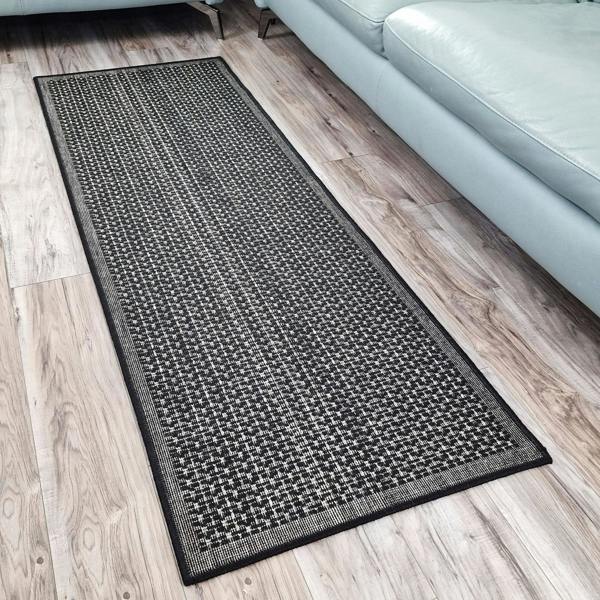 Viva Rugs Non-Slip Black Kitchen Rug Plain Solid Design Flat Weave Sisal Look Mat and Runner