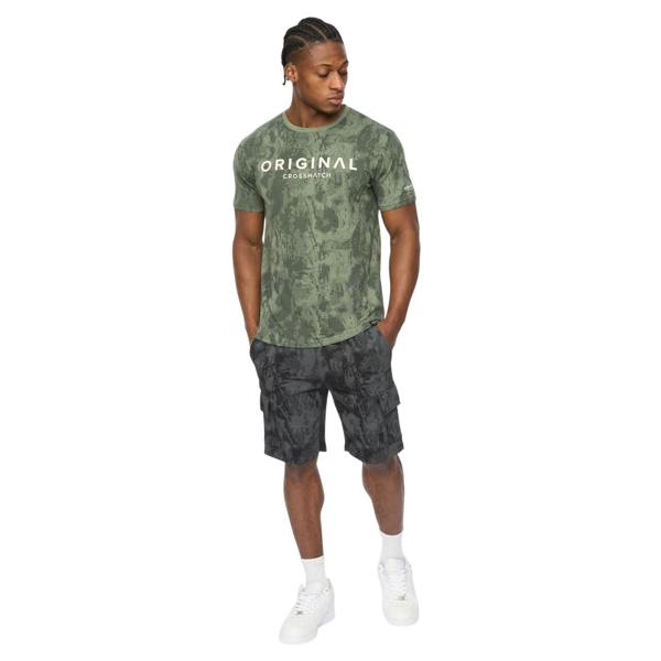 Crosshatch Mens Bardon Camo Cargo Shorts - Black Camo - 