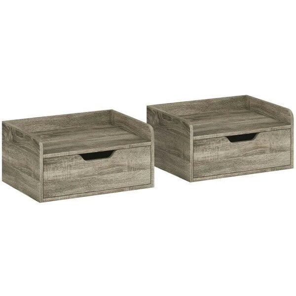 Floating Nightstands Set of 2, Wall Mounted Bedside Table with Drawer for Bedroom, Grey Wood Effect
