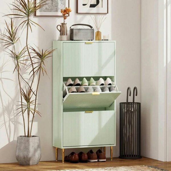 Elegant Three-Drawer Shoe Cabinet - Light Green - Light Green