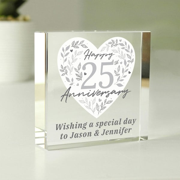 Personalised Memento Company Personalised 25th Silver Wedding Anniversary Crystal Token
