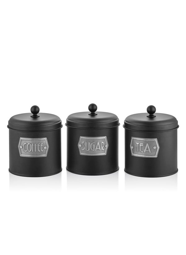 Rozi Black Coffee, Tea, And Sugar Canister Set - 17 cm (H)