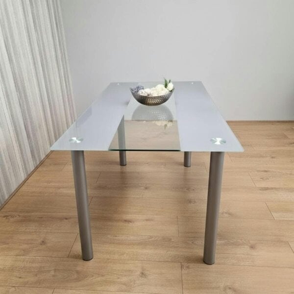 Kosy Koala Grey Glass Dining Table Set with 6 Grey Faux Leather Chairs Modern Dining Furniture