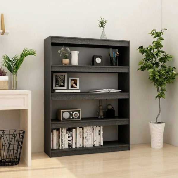 Berkfield Book Cabinet/Room Divider Grey 100x30x135.5 cm Solid Pinewood