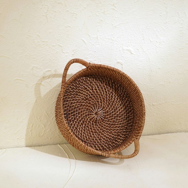 Small Rattan Round Basket with Handles - 4 colours - Coastal Villa Homeware