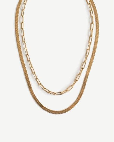 Elk & Bloom Double Chain Set - Herringbone & Paperclip Choker 14K Gold