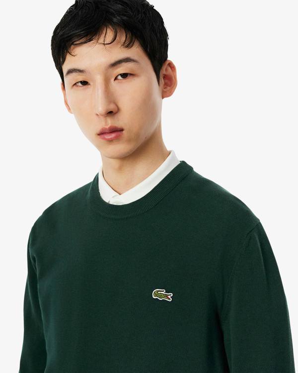 Lacoste Mens Organic Cotton Crew Neck Sweater - Sinople YZP | CHO | Designer Mens Crew Neck Sweatshirts