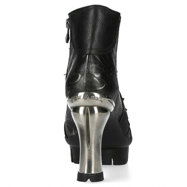New Rock Womens NEOPUNK001-C19 Black Gothic Heeled Punk Leather Ankle Boots