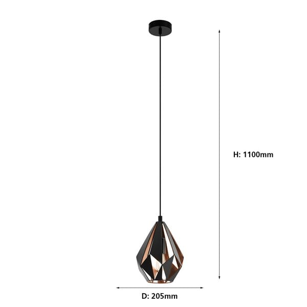 EGLO Carlton 1 Black/Copper Single Pendant Light