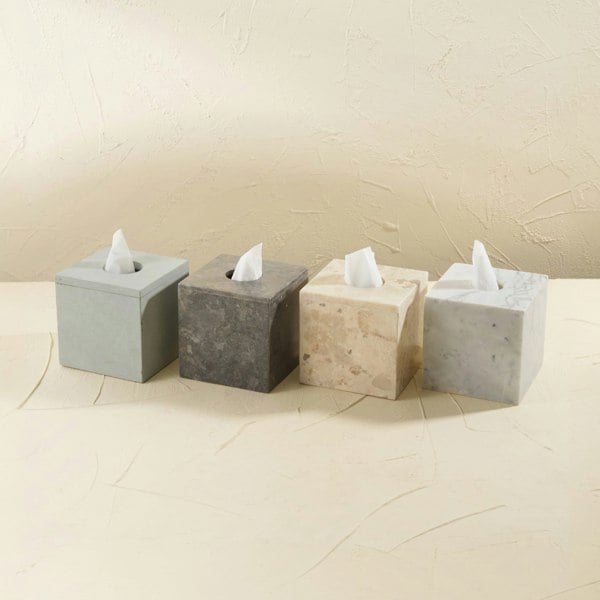 Beige marble square tissue holder genuine stone luxury bathroom