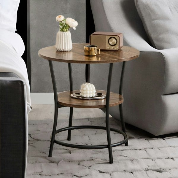 Rafaelo Mobilia Industrial Round Coffee Table With 2 Shelves