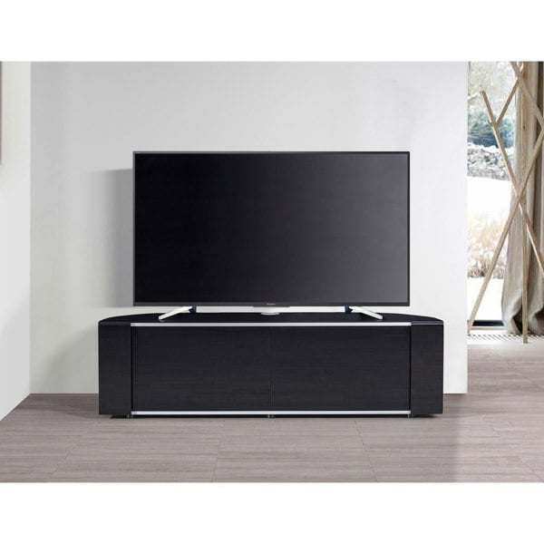 MDA Designs Sirius 1600 TV Cabinet Gloss Black Stand with BEAMTHRU Remote-Friendly Glass Door, Cable Management for LED, LCD & Plasma TVs up to 70”