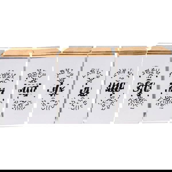 Maison des Cadeaux White Tea, Coffee & Sugar Canisters (Set of 3) with Bamboo Lids & Stand