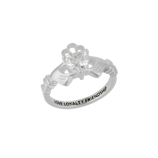 Spero London Sterling Silver Clear Claddagh Ring