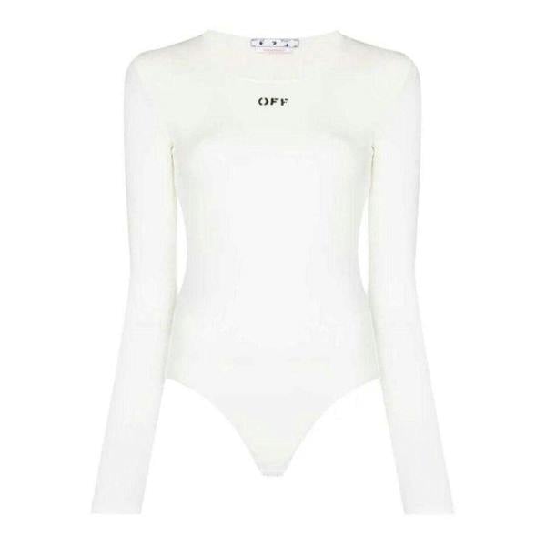 Off-White Off White Womens Logo Ribbed Long-Sleeved Bodysuit - White