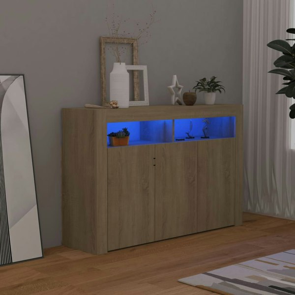 Berkfield Sideboard with LED Lights Sonoma Oak 115.5x30x75 cm
