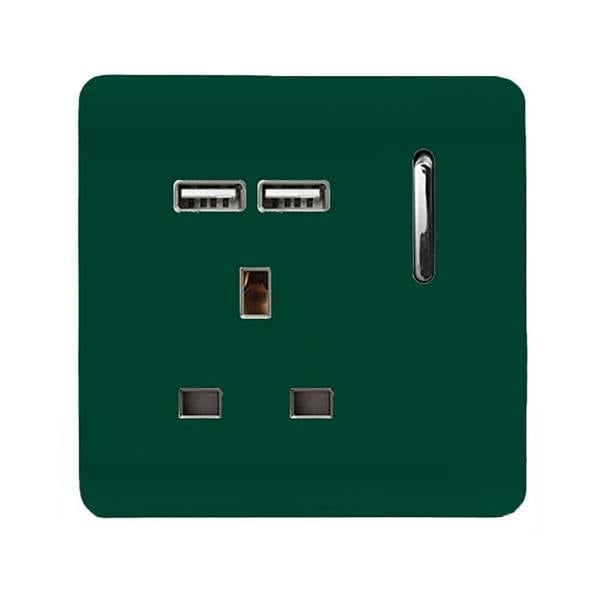 Trendi Switch 1 Gang USB 2100mA Plug Socket in Dark Forest Green