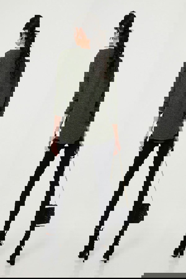 Khaki | Relaxed 3/4 Sleeve Button Detail Top
