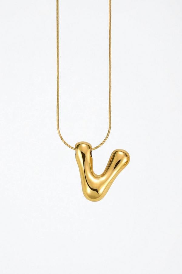 Serla Bubble Initial Gold Plated Necklace Letter V