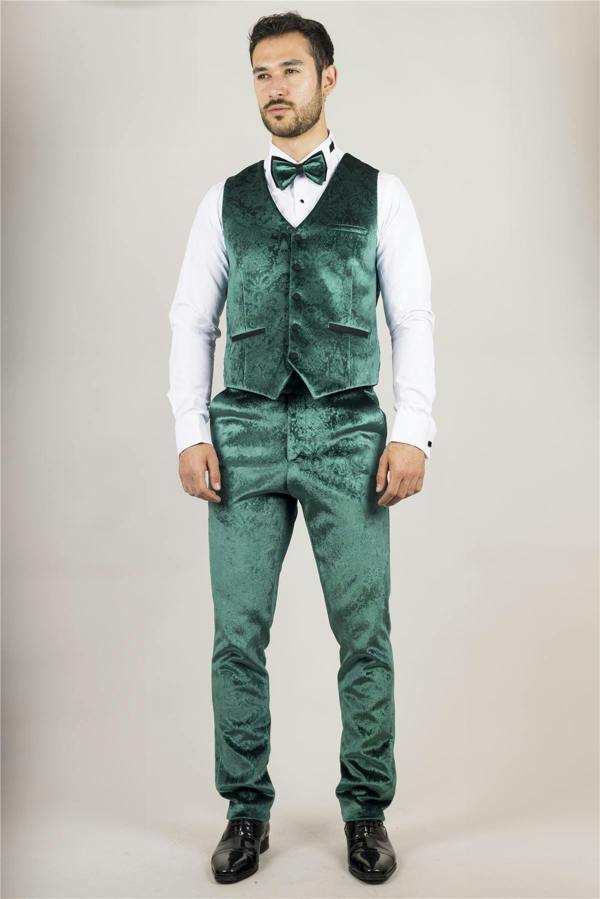 Infinity Leather Men's Green 3 Piece Velvet Wedding Tuxedo Formal Suit