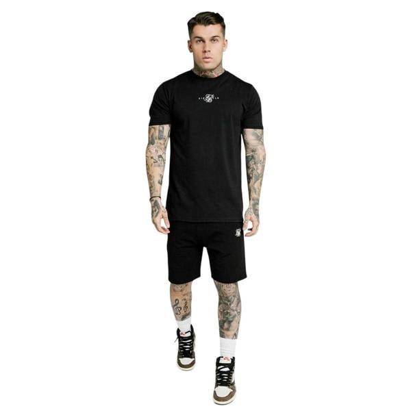 SikSilk Mens Essential Embroidered Logo Sweat Shorts - Black - 