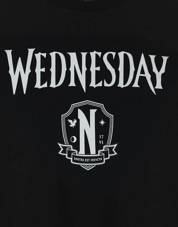 Wednesday Womens Black Logo & Crest Short Sleeved T-Shirt