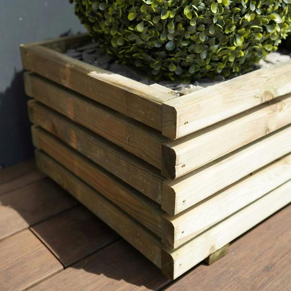 Cerland Kub Rectangular Slatted Planter 80cm x 40cm 60L Modern Wooden Planter
