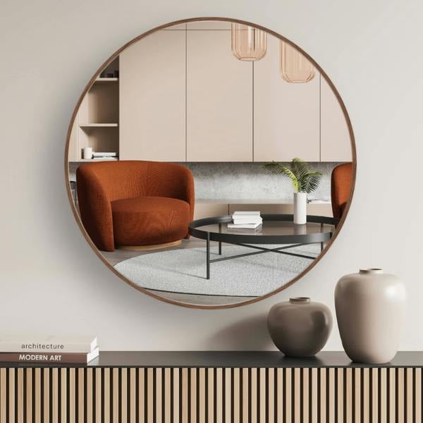 Nielsen Jaron Round Aluminium Wall Mirror - Walnut