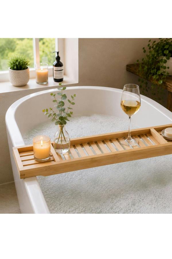 Groundlevel Bamboo Spa Wooden Bath Tray - Brown