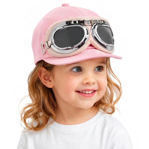 HAAY TOOLS British RAF Style Aviation Goggles – Biggles Pilot Frame, Kids Aviator Hat with Goggles, Pilot Style Summer Hat for Boys & Girls