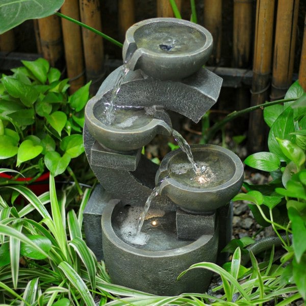 C Shaped Outdoor Fountain Garden Patio Water Feature LED Light Cascade Bowl Fountains & Waterfalls Living and Home