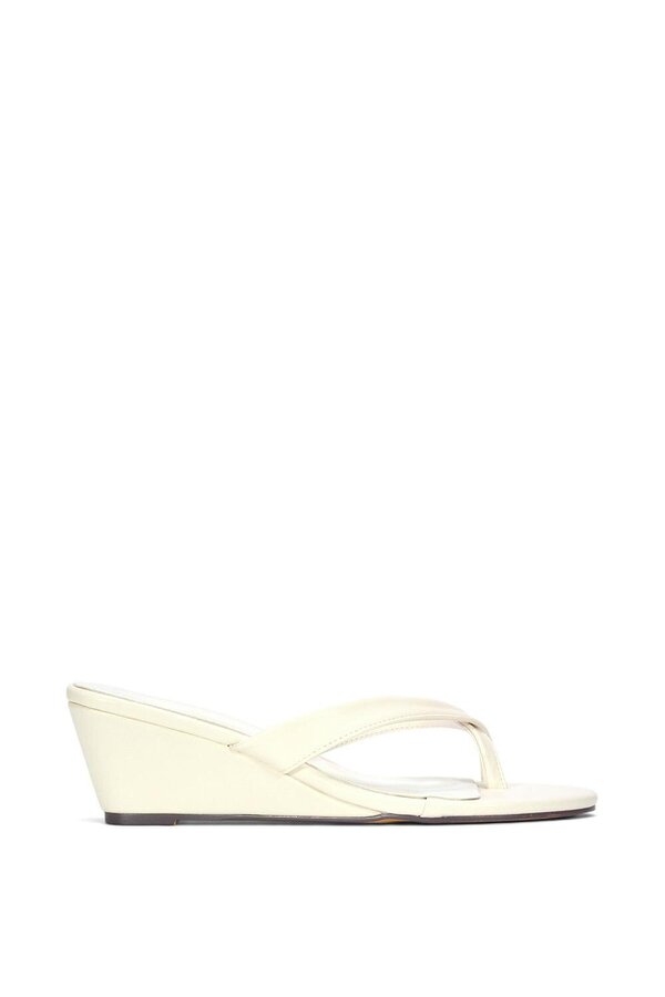 XY LONDON Mid Wedge Heel Sandal Mules With Toe Post - White