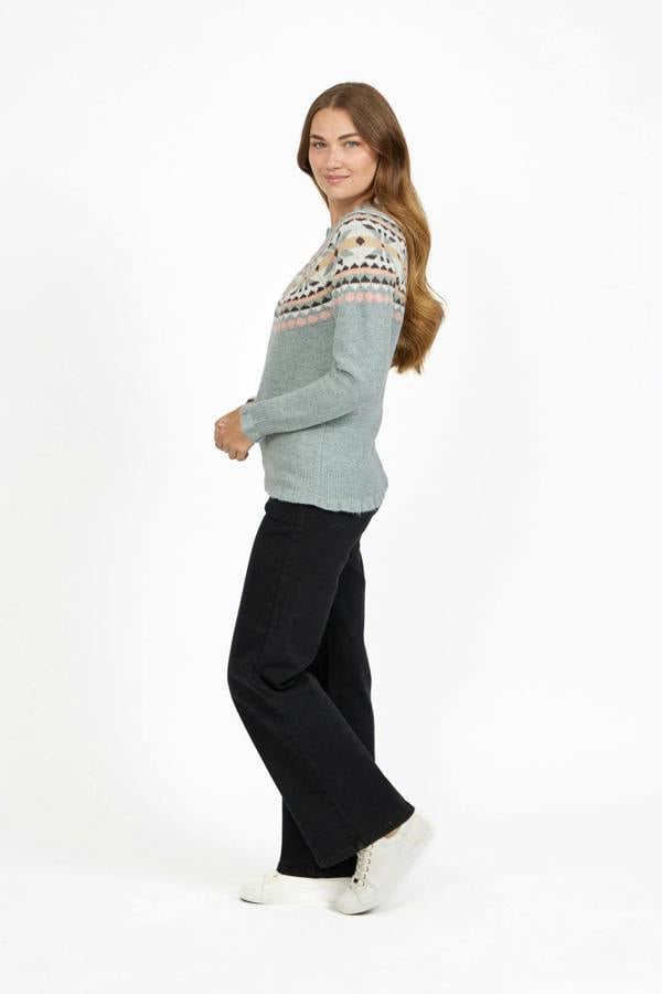 Mudflower Fair Isle Yoke Crew Neck Frill Knit Jumper