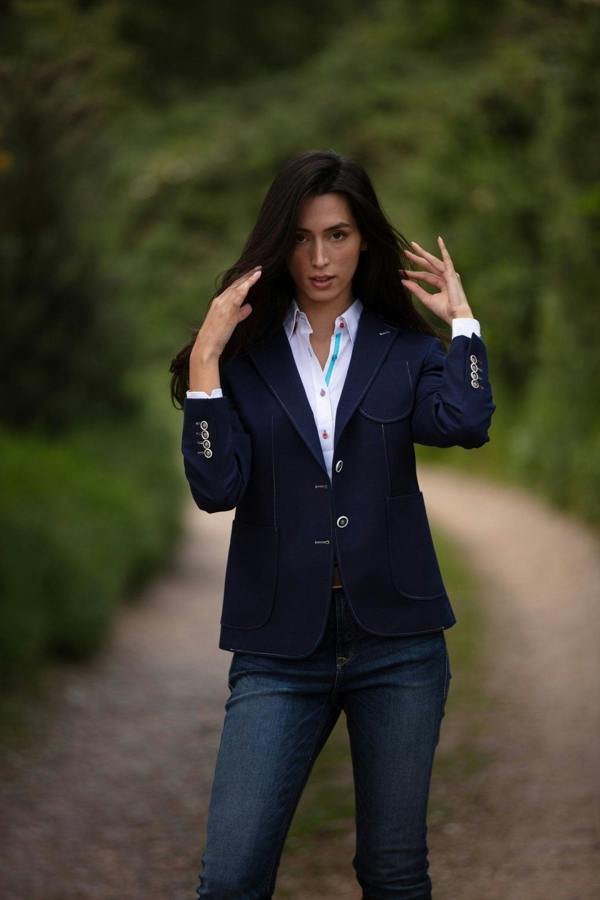 STRETCH COTTON LYCRA WOMENS JACKET WITH MULTICOLOUR STITCHING - Premium Men's Patterned Shirt by Claudio Lugli | Bold Design, Tailored Fit, Best Printed Shirts