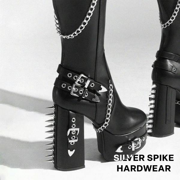Lamoda Scream Wide Calf Thigh High Platform Boots Black PU Gothic Punk