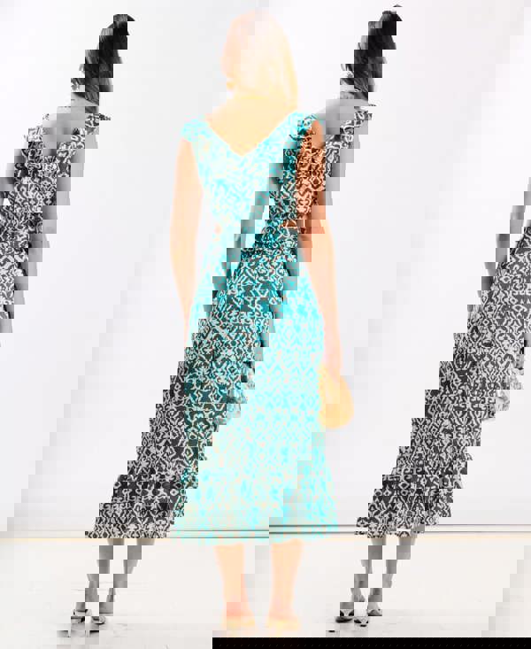 Green Ikat Ruffle Dress back