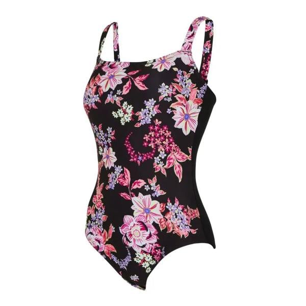 Zoggs artisan adjustable classicback swimsuit in black pink floral print