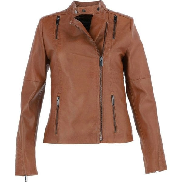 'Alessia' Mandarin Collar Ladies Leather Biker Jacket: AWL-2003