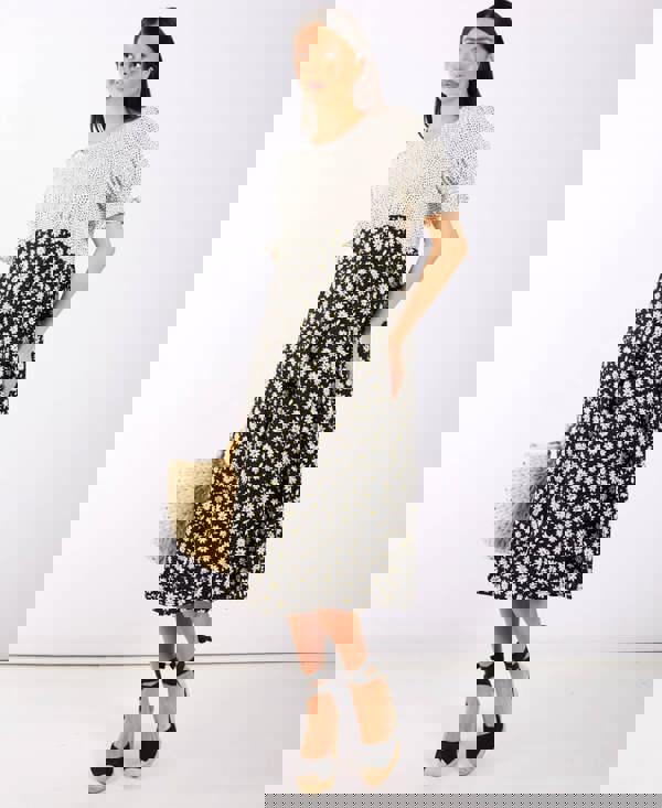 Daisy Spot Puff Sleeve Midi Dress