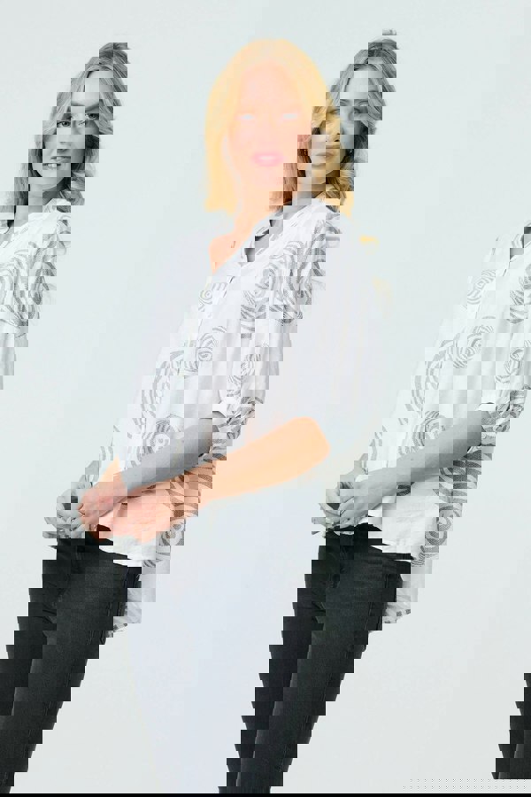 White | Printed Relaxed 3/4 Sleeve Blouse
